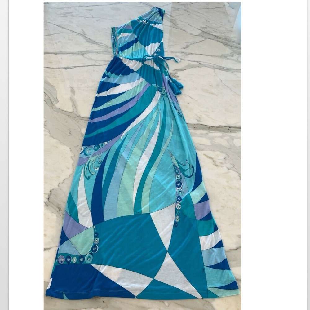 EMILIO PUCCI BLUE PRINTED ONE SHOULDER DRESS MODEL 41WH40 SiZE IT 40 / US 6 NWTS - Picture 3 of 12